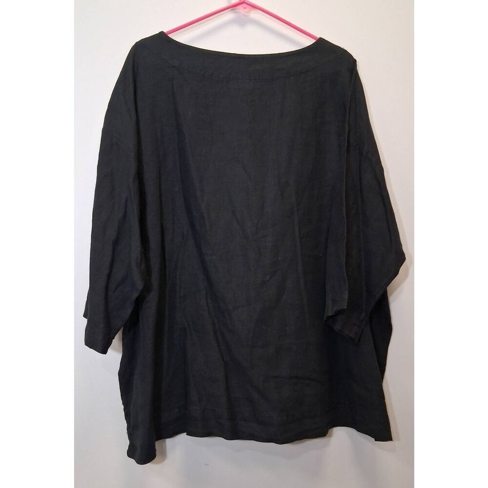 Bryn walker women xl boat neck blouse linen boxy black minimalist lagenlook top - Picture 3 of 8